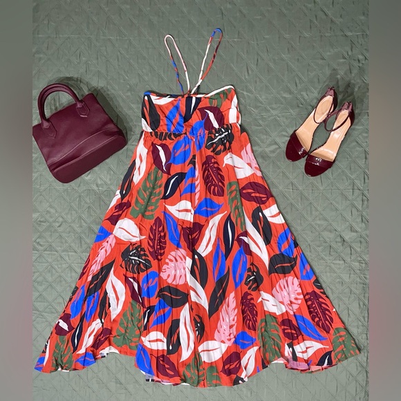 RACHEL PALLY Red Leaf Print Reversible Halter Maternity Dress, Size XS, LIKE NEW - Picture 4 of 13